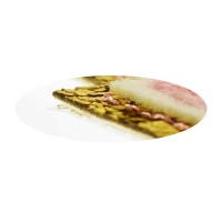 opstrijk letter E badstof roze met gouden rand  8 x 8 cm