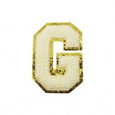 opstrijk letter G badstof off-white met goud glitter rand 8 x 8 cm