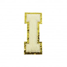 opstrijk letter i badstof off-white met goud glitter rand 8 x 8 cm