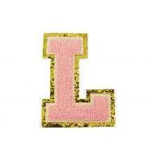 opstrijk letter L badstof roze met gouden rand 8 x 8 cm