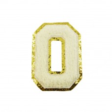 opstrijk letter O badstof off-white met goud glitter rand 8 x 8 cm