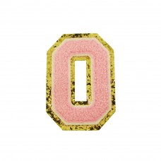  opstrijk letter O badstof roze met gouden rand 8 x 8 cm