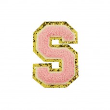  opstrijk letter S badstof roze met gouden rand 8 x 8 cm