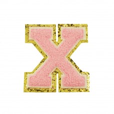  opstrijk letter X badstof roze met gouden rand 8 x 8 cm