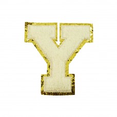 opstrijk letter Y badstof off-white met goud glitter rand 8 x 8 cm