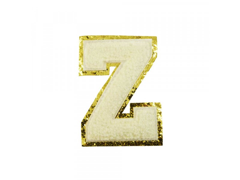 opstrijk letter Z badstof off-white met goud glitter rand 8 x 8 cm