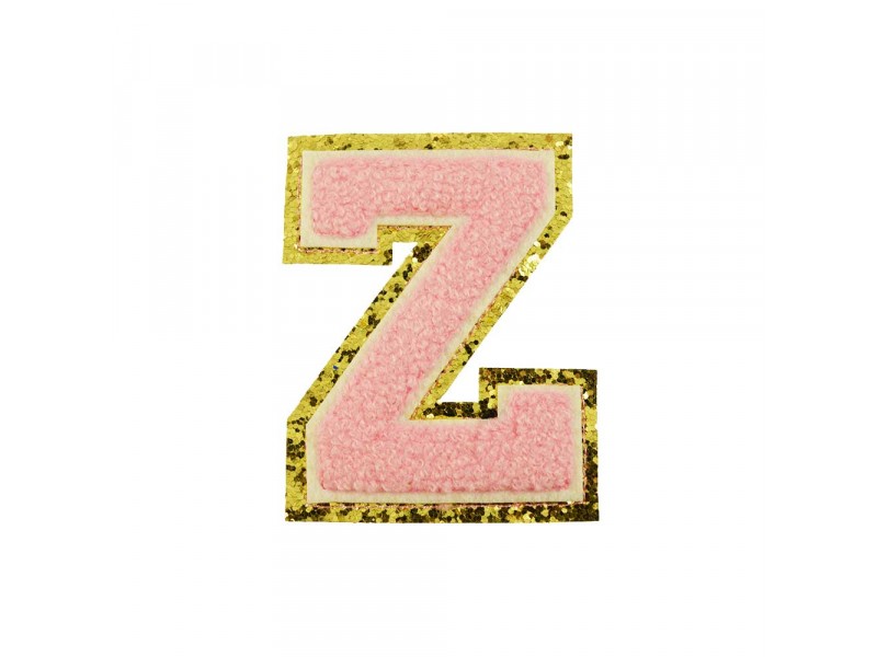 opstrijk letter Z badstof roze met gouden rand 8 x 8 cm.html