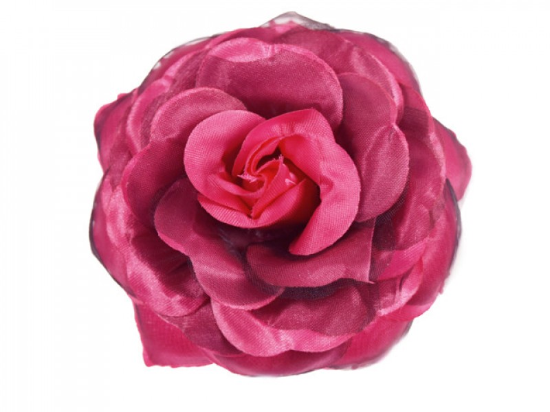 bloem corsage met organza bladeren fuchsia zwart