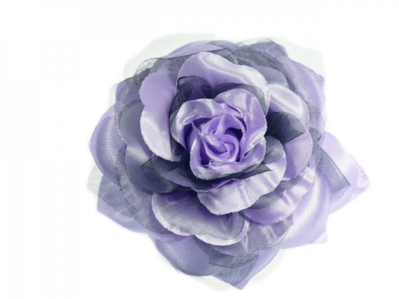 bloem corsage met organza bladeren lila zwart