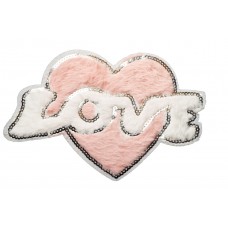 love hart applicatie van pluche en pailletten  XL 24 x16 cm