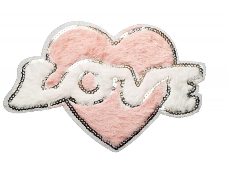 love hart applicatie van pluche en pailletten  XL 24 x16 cm