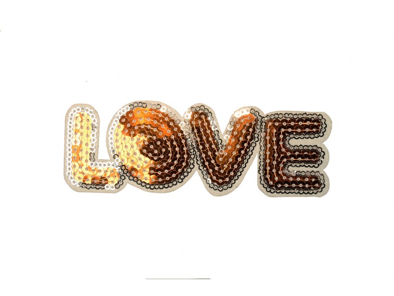 opstrijkbare love patch pailletten goud