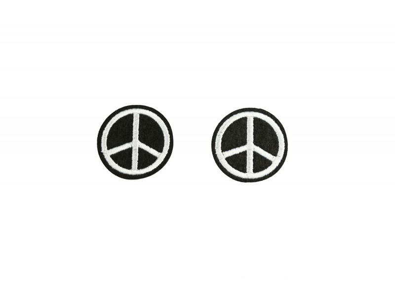 peace embleem opstrijkbaar zwart wit 2 stuks